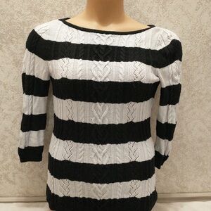 White House Black Market Black and Grey Cable Knit Sweater